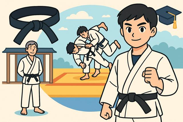 high school student earning black belt in judo illustration
